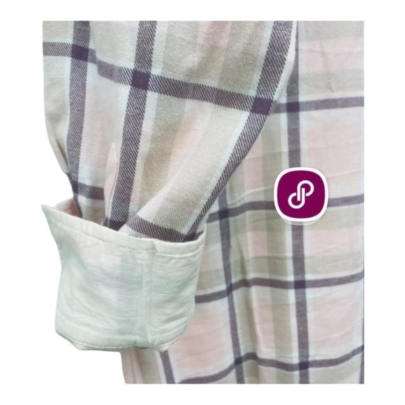 FLANNEL AUSTRALIA Chic Light Pink, Gray Plaid Shirt Dress or Duster Size 6-8 - Picture 9 of 13